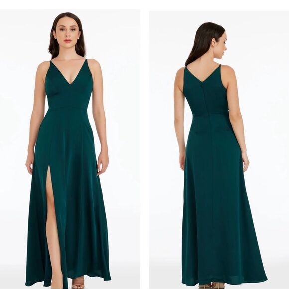 NWT Dress the Population Parker Gown in pine womens size xxs with side slit‎ - Picture 1 of 12